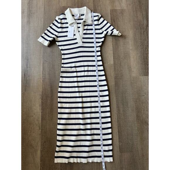 NWT Caroline Constas Ribbed Knit Crochet V-Neck Stripes Women’s Midi Dress Sz XL - Picture 7 of 9